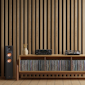 Onkyo Black TX 8470 and RP 5000 F against Wood Panel Wall 2000x2000