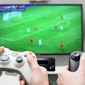 Onkyo TX-RZ40 AV Receiver under TV with people playing a soccer video game